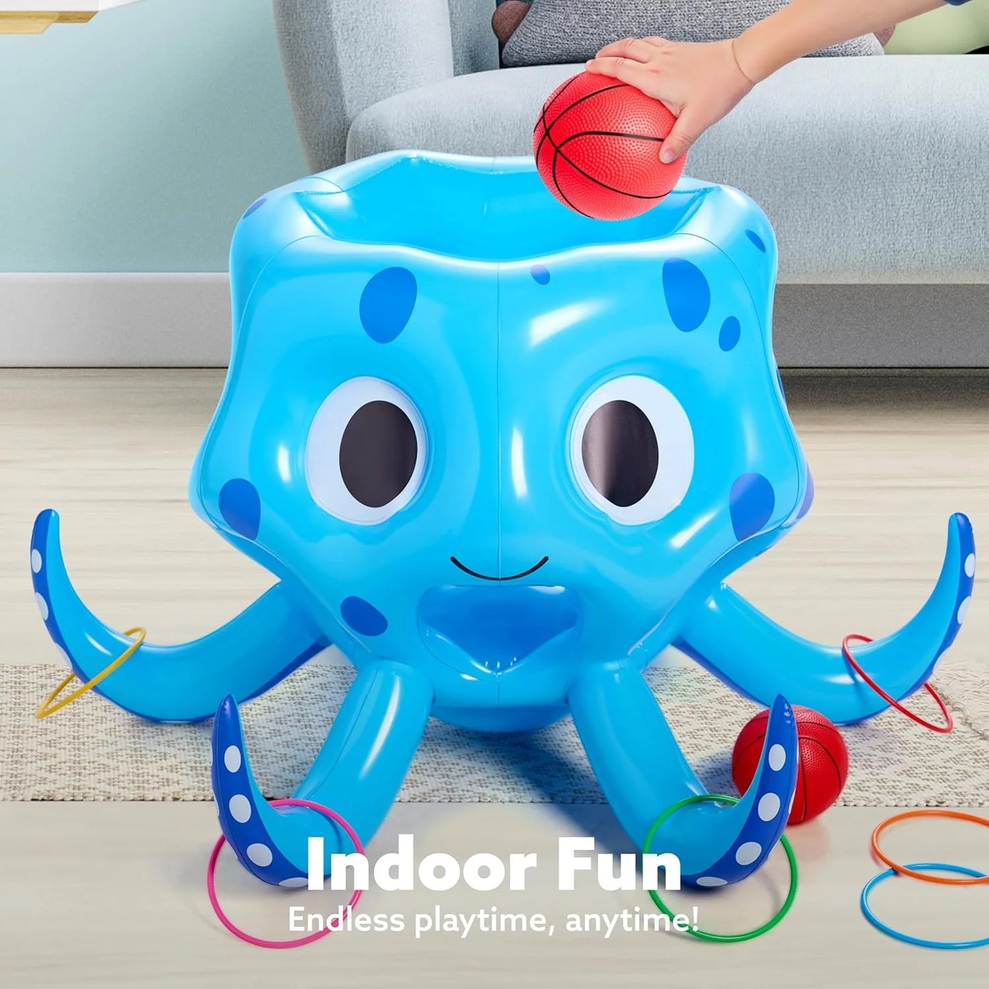 Inflatable Octopus Basketball Hoop with Toss Game Set