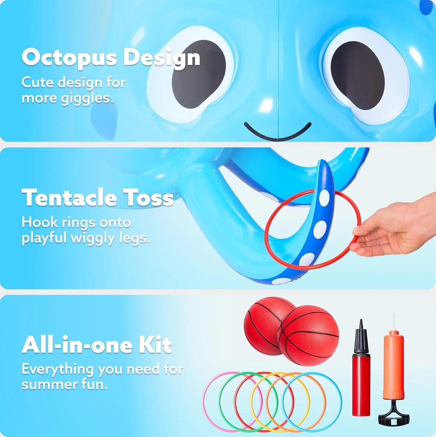 Inflatable Octopus Basketball Hoop with Toss Game Set